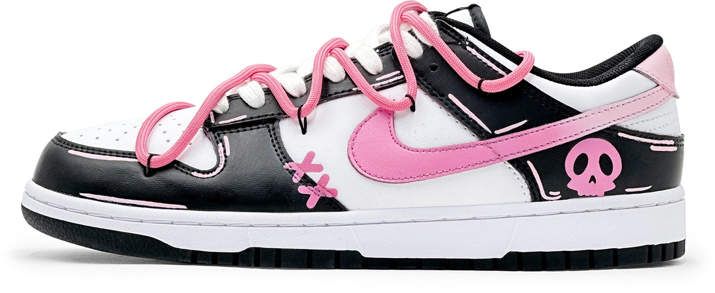 custom-shoes-nike-dunk-low-quirky-skull-black-pink