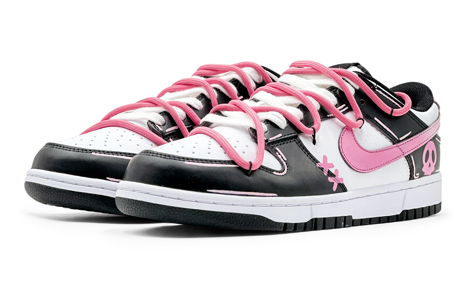 Lookbook [Kasut Custom] Nike Dunk Low 'Quirky Skull Hitam Merah Jambu' DD1391-100(TeamS-二次元骷髅男S-BOX)