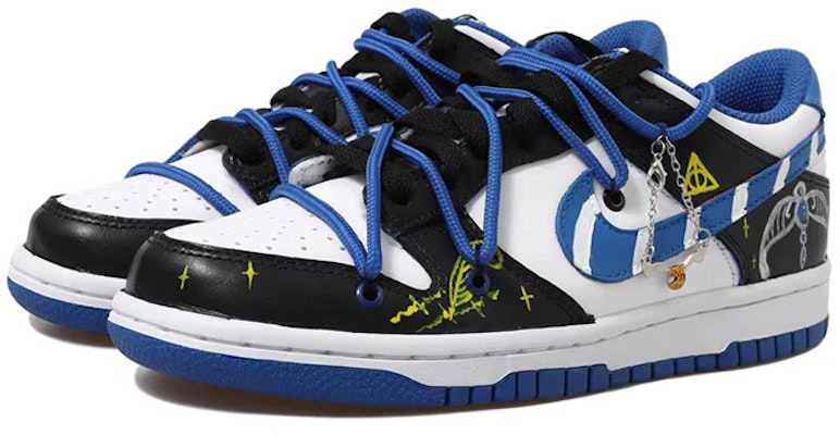 【定製球鞋】 Nike Dunk Low 拉文克勞 冠冕 配飾 解構鞋帶 低幫 板鞋 GS 黑白藍金 Lookbook 【定製球鞋】 Nike Dunk Low 拉文克勞 冠冕 配飾 解構鞋帶 低幫 板鞋 GS 黑白藍金