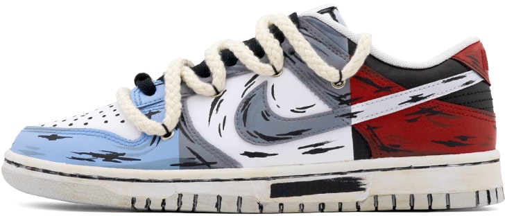 custom-shoes-nike-dunk-low-red-blue-grey-patchwork