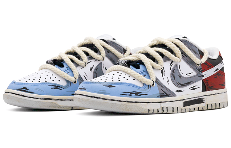 Lookbook [定制鞋款] Nike Dunk Low '红蓝灰补丁' DV0831-101(Team肆-男款二次元撞色手绘A)