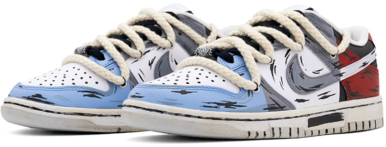 ナイキ ダンク ロー「レッドブルーグレーパッチワーク」カスタムシューズ DV0831-101(Team肆-男款二次元撞色手绘A) Lookbook ナイキ ダンク ロー「レッドブルーグレーパッチワーク」カスタムシューズ DV0831-101(Team肆-男款二次元撞色手绘A)