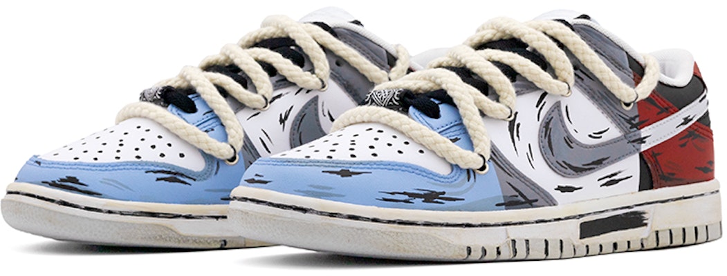 나이키 덩크 로우 '레드 블루 그레이 패치워크' (커스텀) DV0831-101(Team肆-男款二次元撞色手绘A) Lookbook 나이키 덩크 로우 '레드 블루 그레이 패치워크' (커스텀) DV0831-101(Team肆-男款二次元撞色手绘A)