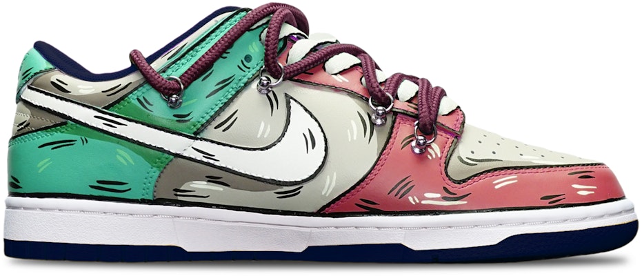 【訂製球鞋】Nike Dunk Low 二次元拼色 鯊魚鉤 解構雙鞋帶 限量特殊鞋盒 低筒 板鞋 GS 紅灰藍 Order 【訂製球鞋】Nike Dunk Low 二次元拼色 鯊魚鉤 解構雙鞋帶 限量特殊鞋盒 低筒 板鞋 GS 紅灰藍