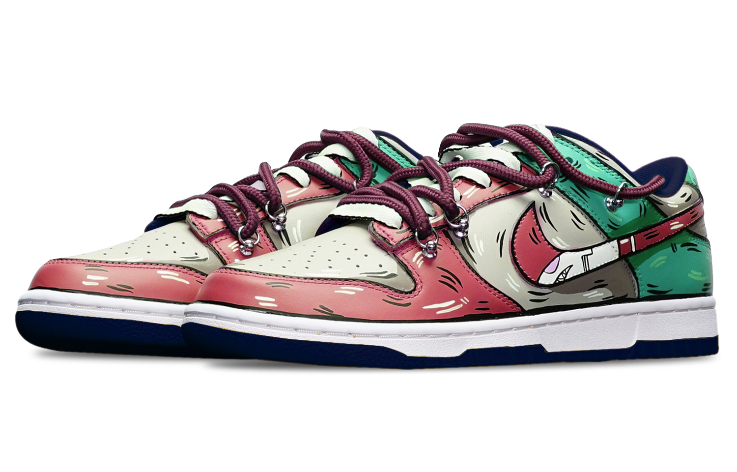 Lookbook [定制鞋] 耐克Dunk低帮 '红灰蓝鲨鱼钩' DH9765-300(TeamT-鲨鱼红灰蓝女S-BOX)