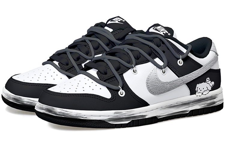 Lookbook 나이키 덩크 로우 '레트로 블랙 실버' (커스텀) DH9765-002(Team拾玖-黑银小狗女S-BOX)