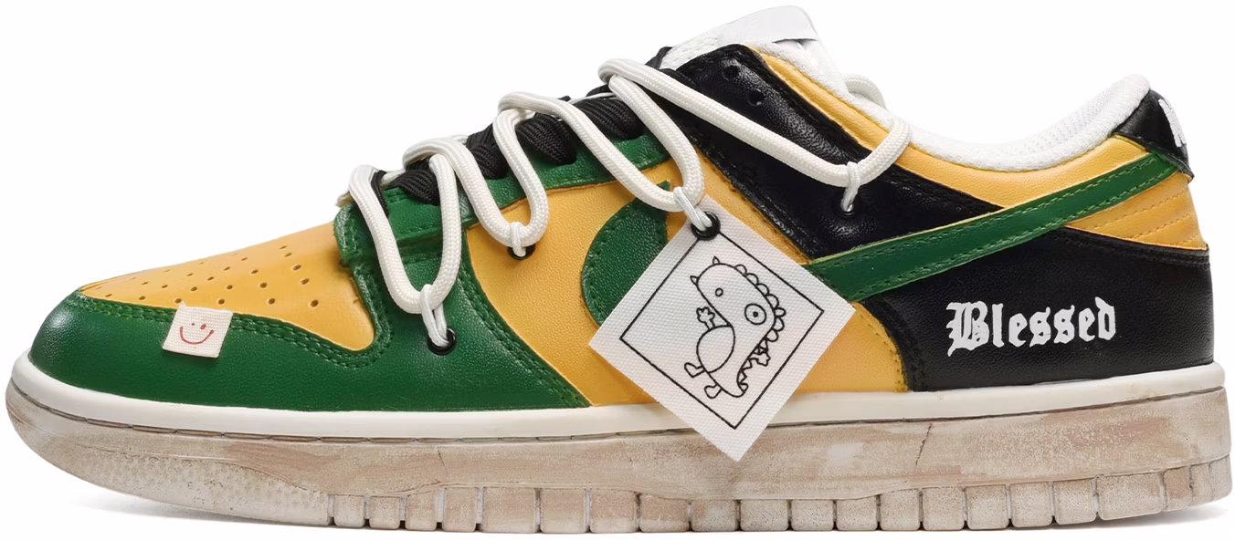 custom-shoes-nike-dunk-low-retro-dinosaur-yellow-green-black