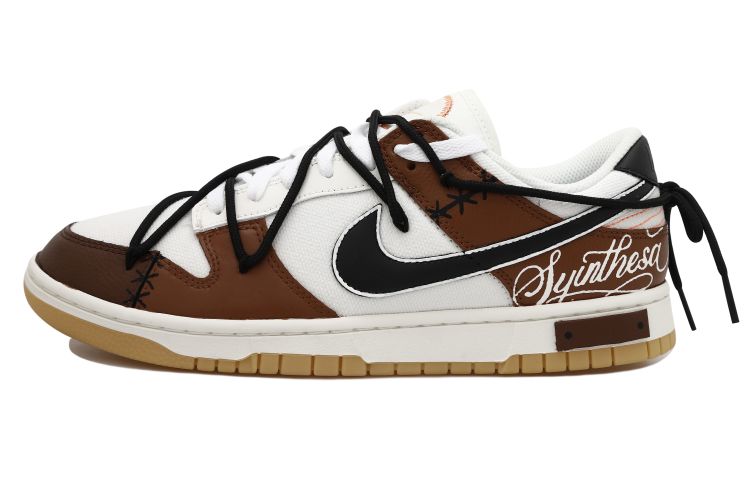 Buy 【定制球鞋】Nike Dunk Low 復古花體 線條 貼布 摩卡 解構風 橡膠底 復古 低幫 板鞋 男女同款 棕