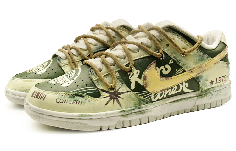 Lookbook 【訂製球鞋】 Nike Dunk Low 復古音樂主題 潮流 解構雙鞋帶 防滑 低筒 滑板鞋 男款 米白色