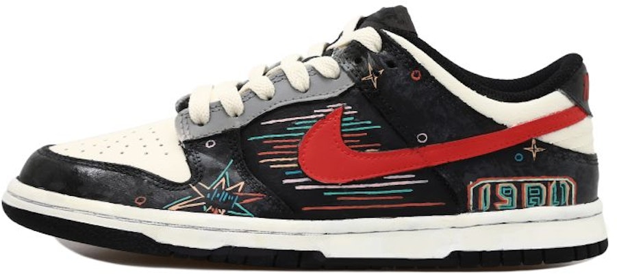 【客製球鞋】Nike Dunk Low 復古霓虹燈 1980 線條 做舊解構鞋帶 禮盒 低筒 平底鞋 GS 黑白紅 Buy 【客製球鞋】Nike Dunk Low 復古霓虹燈 1980 線條 做舊解構鞋帶 禮盒 低筒 平底鞋 GS 黑白紅