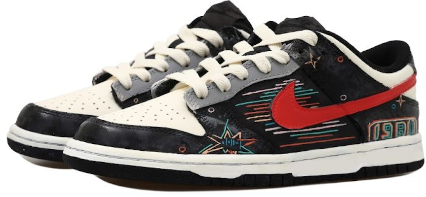 【客製球鞋】Nike Dunk Low 復古霓虹燈 1980 線條 做舊解構鞋帶 禮盒 低筒 平底鞋 GS 黑白紅 Lookbook 【客製球鞋】Nike Dunk Low 復古霓虹燈 1980 線條 做舊解構鞋帶 禮盒 低筒 平底鞋 GS 黑白紅