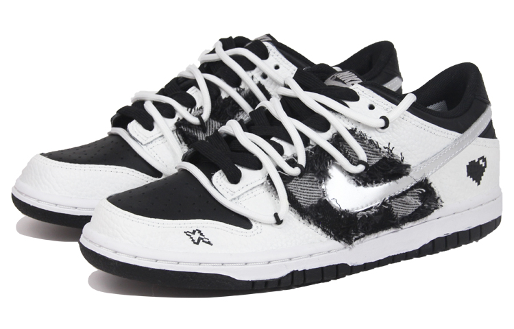 Lookbook Nike Dunk Low Personalizadas "Damero Pixel Corazón" DH9765-002(TeamJ-黑白棋盘格贴布女款)