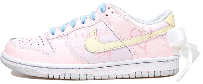 custom-shoes-nike-dunk-low-ribbon-cute-heart-pink-light-yellow