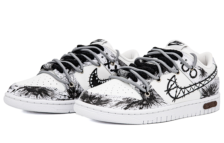 Lookbook 【自訂球鞋】Nike Dunk Low 機器人 戰鬥 哭臉 笑臉 潑墨 塗鴉 百搭 潮流 低筒 板鞋 GS 白黑