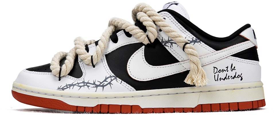 【定制球鞋】 Nike Dunk Low 牛仔系列 薔薇荊棘 棉麻解構鞋帶 復古 低幫 板鞋 男女同款 黑白色 Order 【定制球鞋】 Nike Dunk Low 牛仔系列 薔薇荊棘 棉麻解構鞋帶 復古 低幫 板鞋 男女同款 黑白色