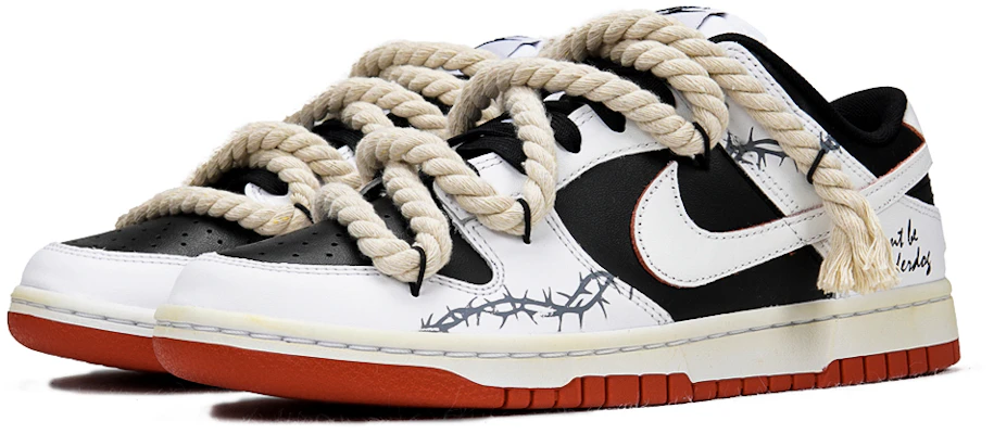 【定制球鞋】 Nike Dunk Low 牛仔系列 薔薇荊棘 棉麻解構鞋帶 復古 低幫 板鞋 男女同款 黑白色 Shop 【定制球鞋】 Nike Dunk Low 牛仔系列 薔薇荊棘 棉麻解構鞋帶 復古 低幫 板鞋 男女同款 黑白色