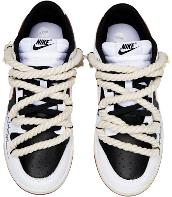 【定制球鞋】 Nike Dunk Low 牛仔系列 薔薇荊棘 棉麻解構鞋帶 復古 低幫 板鞋 男女同款 黑白色 Purchase 【定制球鞋】 Nike Dunk Low 牛仔系列 薔薇荊棘 棉麻解構鞋帶 復古 低幫 板鞋 男女同款 黑白色