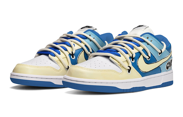 Lookbook [Kasut Custom] Nike Dunk Low 'Royal Merah Deconstructed Biru Putih Kuning' CW1590-104(TeamE-女款字母皮贴蓝白黄)