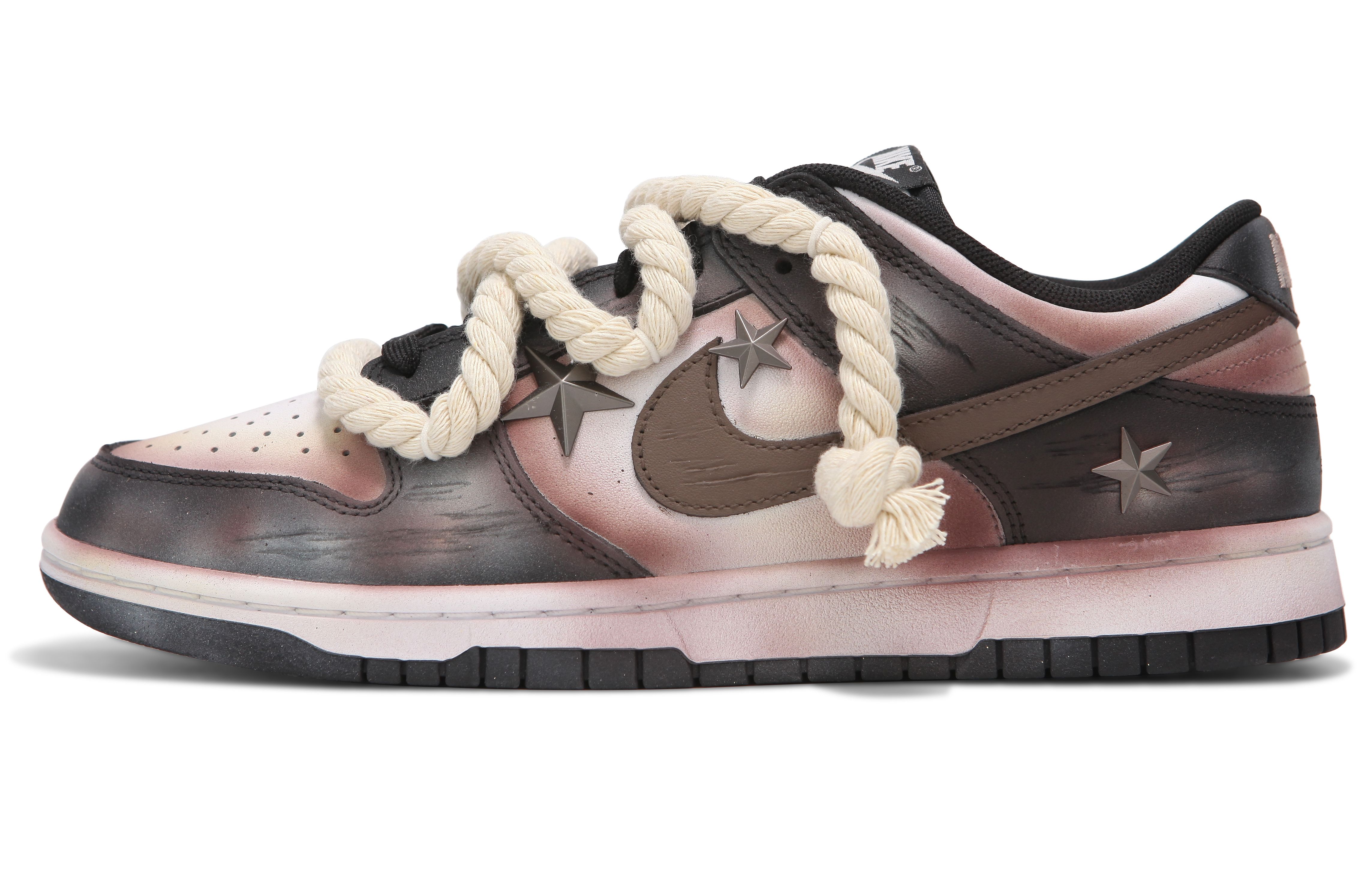 Buy 【訂製球鞋】 Nike Dunk Low 熱浪 鏽跡星輝 做舊 工業風 復古 麻繩 解構綁帶 低筒 板鞋 男款 黑白粉