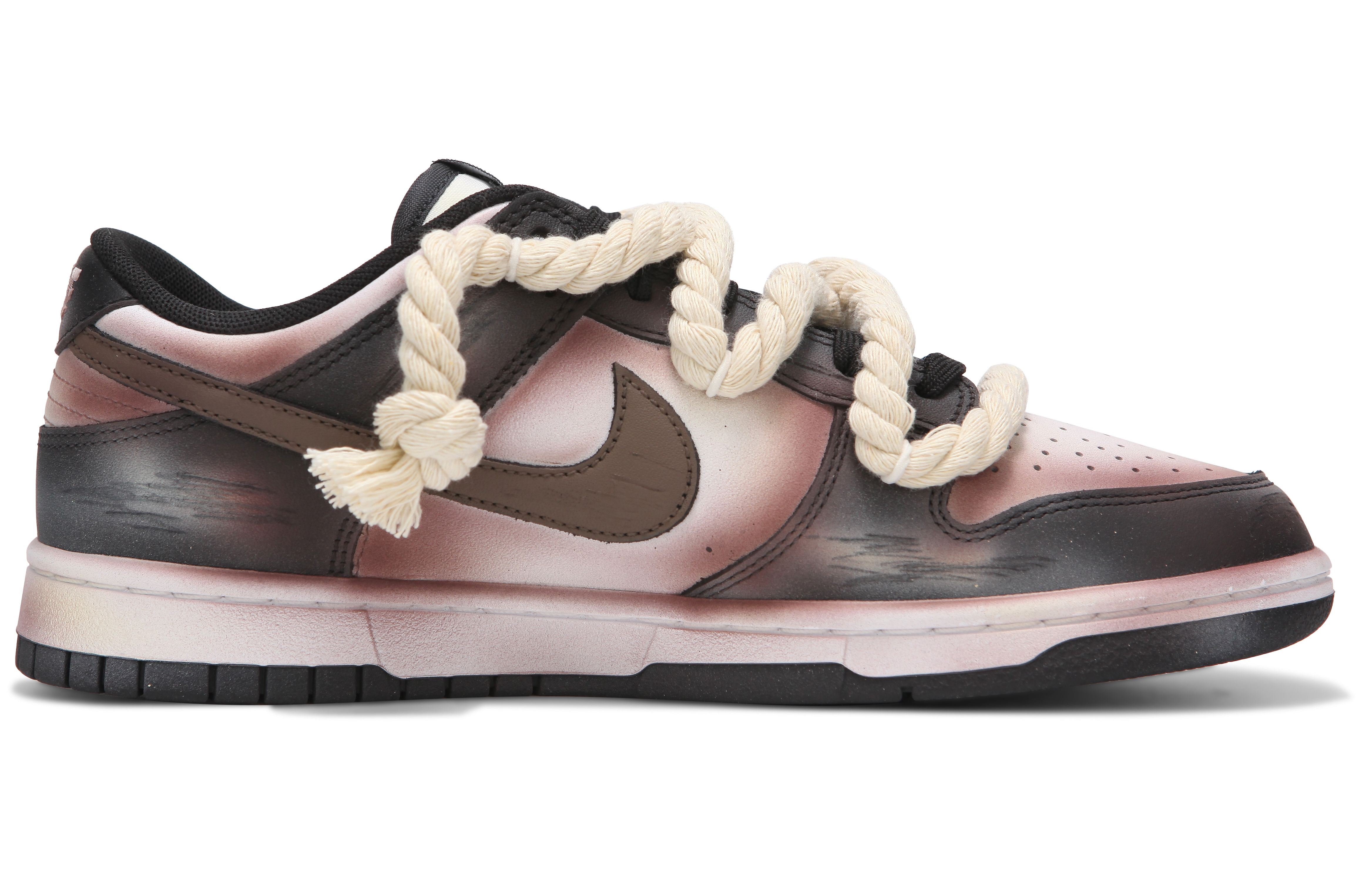 Order 【訂製球鞋】 Nike Dunk Low 熱浪 鏽跡星輝 做舊 工業風 復古 麻繩 解構綁帶 低筒 板鞋 男款 黑白粉