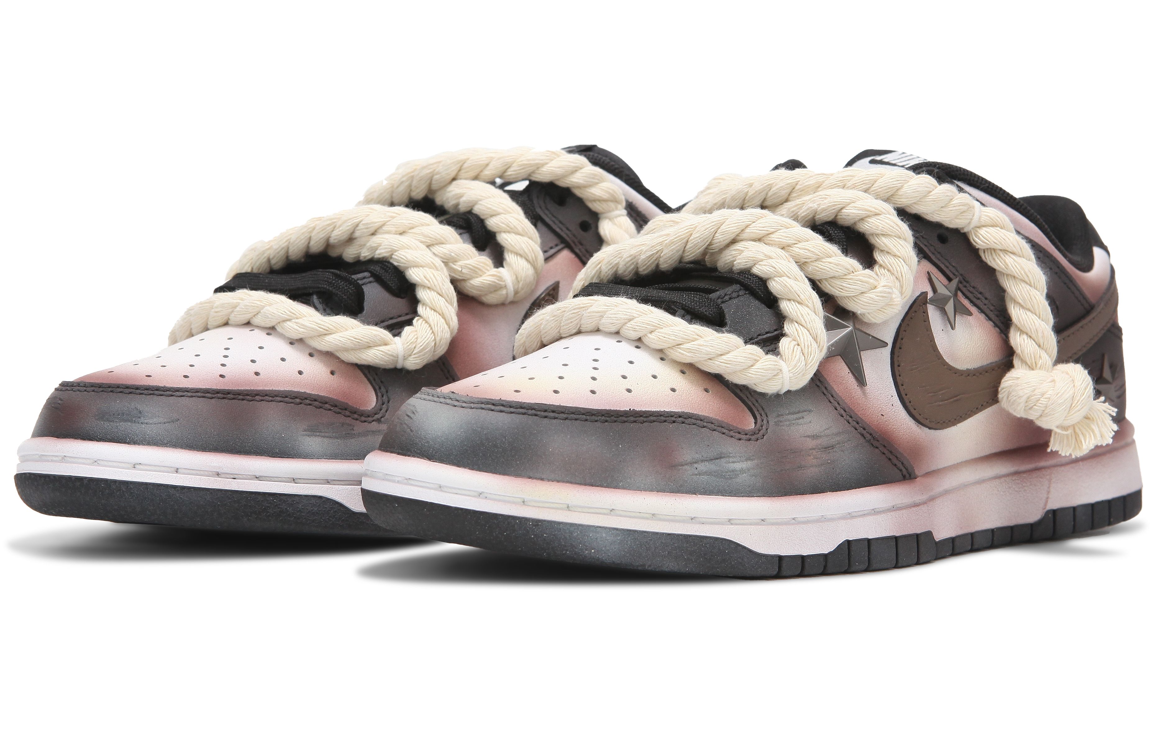 Lookbook 【訂製球鞋】 Nike Dunk Low 熱浪 鏽跡星輝 做舊 工業風 復古 麻繩 解構綁帶 低筒 板鞋 男款 黑白粉