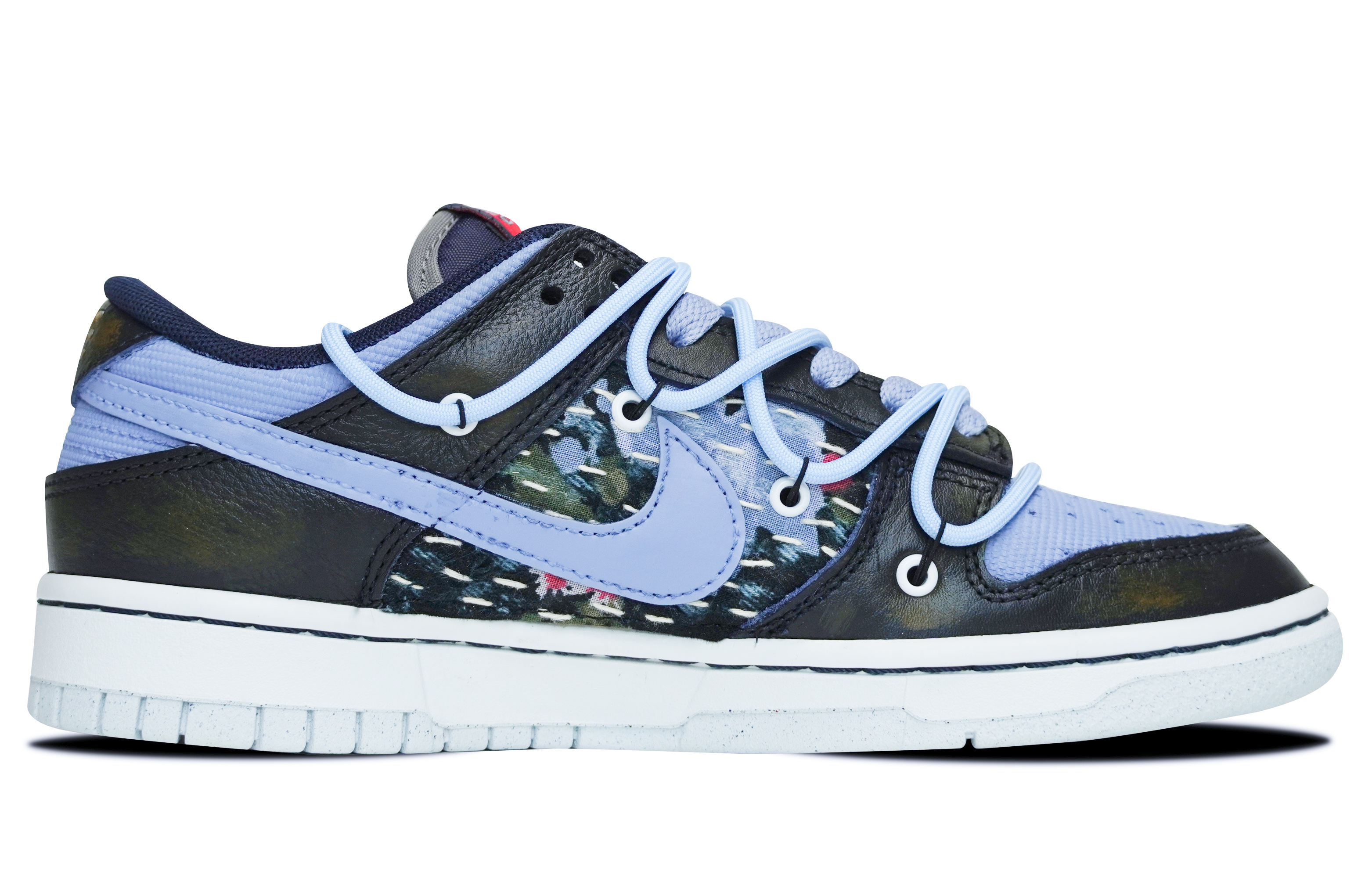 Order 【定制球鞋】 Nike Dunk Low 刺子绣花 做舊 解構鞋帶 縫紉 經典休閒 低幫 板鞋 男款 霧霾藍黑