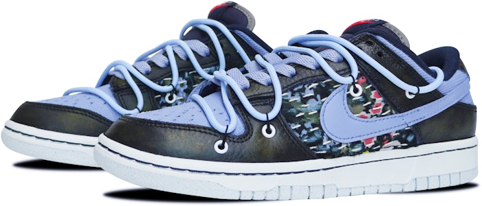 【定制球鞋】 Nike Dunk Low 刺子绣花 做舊 解構鞋帶 縫紉 經典休閒 低幫 板鞋 男款 霧霾藍黑 Lookbook 【定制球鞋】 Nike Dunk Low 刺子绣花 做舊 解構鞋帶 縫紉 經典休閒 低幫 板鞋 男款 霧霾藍黑