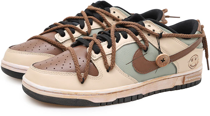 【訂製球鞋】 Nike Dunk Low 稻草人 鈕扣 貼布 麻繩 做舊 解構風 潮流復古 低筒 板鞋 GS 棕色灰色 Lookbook 【訂製球鞋】 Nike Dunk Low 稻草人 鈕扣 貼布 麻繩 做舊 解構風 潮流復古 低筒 板鞋 GS 棕色灰色