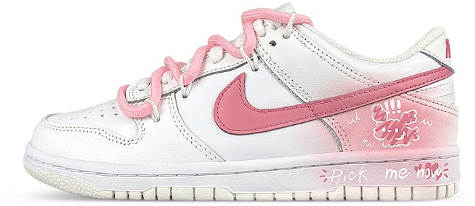 【訂製球鞋】Nike Dunk Low 解構雙鞋帶 驚嚇小狗 暈染漸變 低筒 板鞋 GS 白粉 Buy 【訂製球鞋】Nike Dunk Low 解構雙鞋帶 驚嚇小狗 暈染漸變 低筒 板鞋 GS 白粉