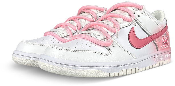【訂製球鞋】Nike Dunk Low 解構雙鞋帶 驚嚇小狗 暈染漸變 低筒 板鞋 GS 白粉 Lookbook 【訂製球鞋】Nike Dunk Low 解構雙鞋帶 驚嚇小狗 暈染漸變 低筒 板鞋 GS 白粉