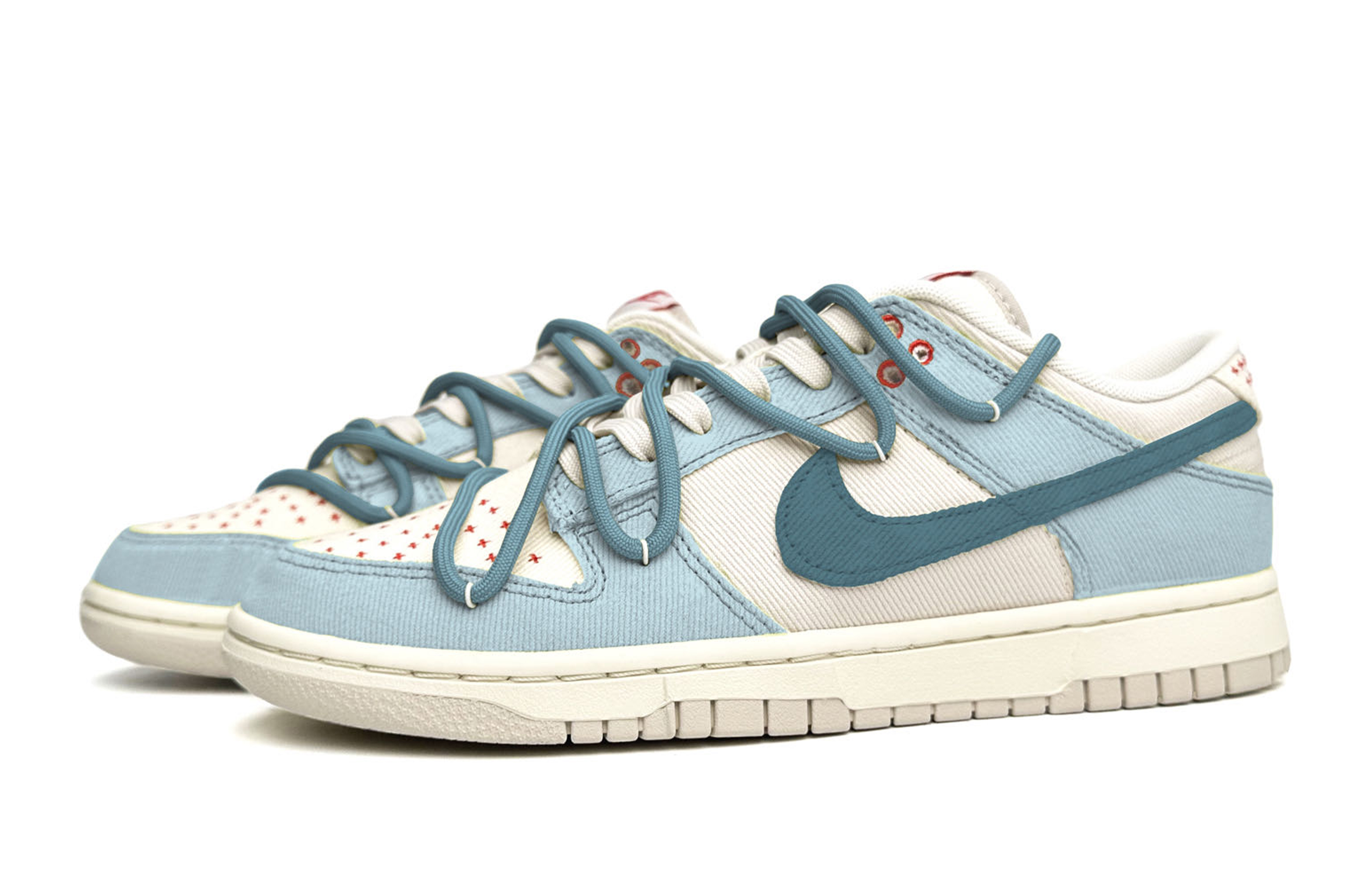 Lookbook 【訂製球鞋】Nike Dunk Low 海鹽奶蓋 清新 手繪 解構鞋帶 低筒 滑板鞋 男款 白藍