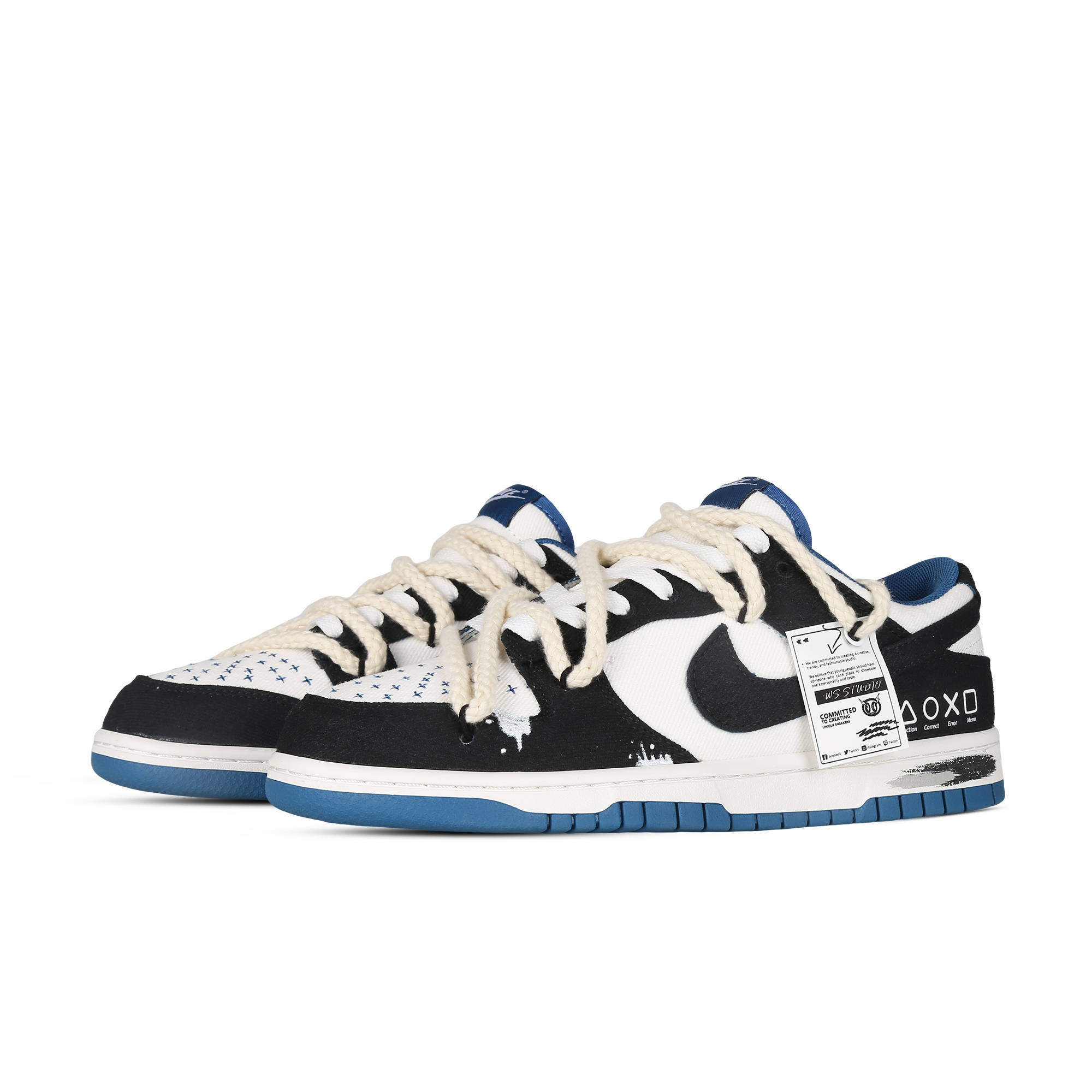 Lookbook [Sepatu Kustom] Nike Dunk Low 'Senior Player Deconstructed Hemp Rope - Hitam Putih Biru' DV0834-101(Team81-男款资深玩家)