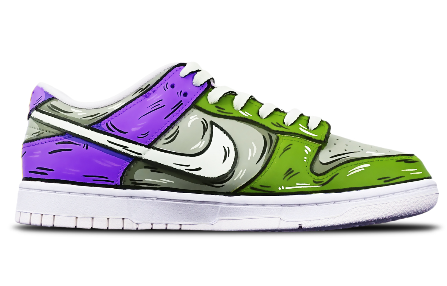 Order [Sepatu Custom] Nike Dunk Low 'Sketsa Peluru Hiu' DH9765-100(TeamT-鲨鱼灰绿紫女S-BOX)