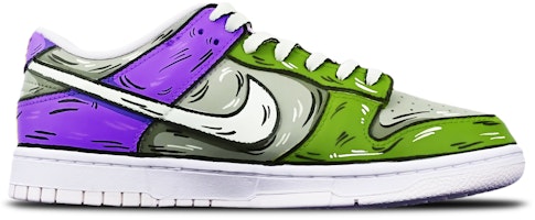 【訂製球鞋】Nike Dunk Low 二次元線條 鯊魚導彈 手繪 限量特殊鞋盒 防滑耐磨 低幫板鞋 GS 灰紫綠 Order 【訂製球鞋】Nike Dunk Low 二次元線條 鯊魚導彈 手繪 限量特殊鞋盒 防滑耐磨 低幫板鞋 GS 灰紫綠
