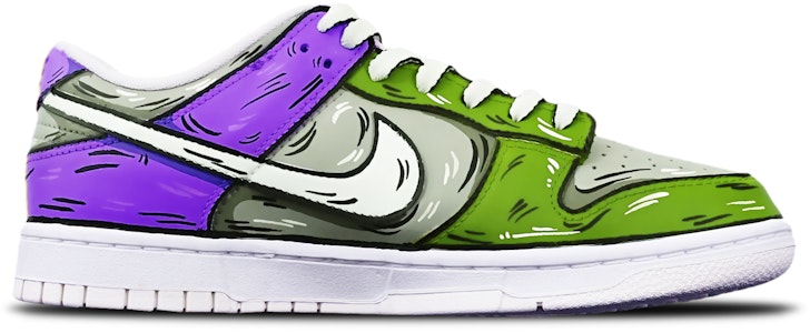 【訂製球鞋】Nike Dunk Low 二次元線條 鯊魚導彈 手繪 限量特殊鞋盒 防滑耐磨 低幫板鞋 GS 灰紫綠 Order 【訂製球鞋】Nike Dunk Low 二次元線條 鯊魚導彈 手繪 限量特殊鞋盒 防滑耐磨 低幫板鞋 GS 灰紫綠