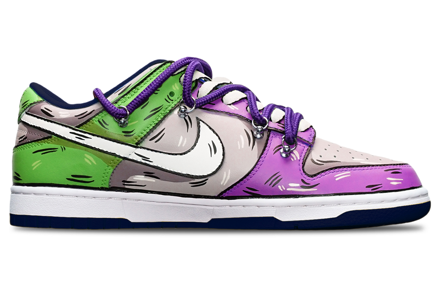 Order 【カスタムシューズ】ナイキ ダンク ロー 'シャーク スウッシュ 解体 紫-灰-緑' DH9765-300(TeamT-鲨鱼紫灰绿女S-BOX)
