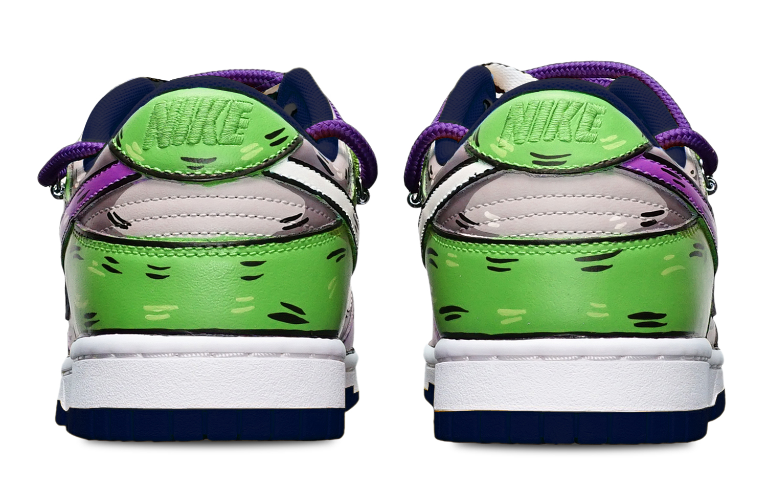 Shop 【カスタムシューズ】ナイキ ダンク ロー 'シャーク スウッシュ 解体 紫-灰-緑' DH9765-300(TeamT-鲨鱼紫灰绿女S-BOX)