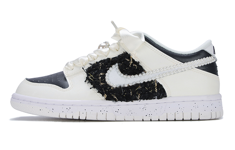 Buy [定制鞋] 耐克Dunk Low '丝绸鞋带 香奈儿珍珠 女神节日' DH9765-100(Team6-丝绸小香黑色)