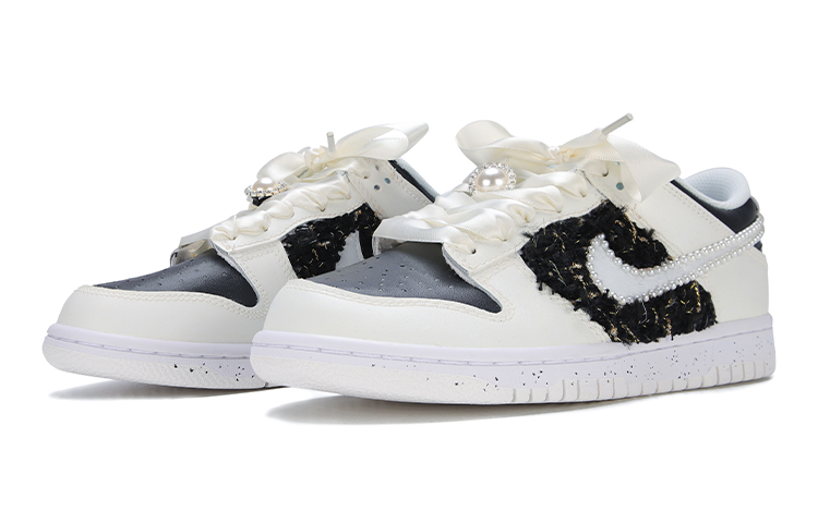Lookbook [定制鞋] 耐克Dunk Low '丝绸鞋带 香奈儿珍珠 女神节日' DH9765-100(Team6-丝绸小香黑色)