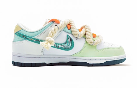 【定製籃球鞋】Nike Dunk Low 絲路 敦煌 減震 鴛鴦 粗麻繩 解構 低筒 板鞋 GS 白綠 Order 【定製籃球鞋】Nike Dunk Low 絲路 敦煌 減震 鴛鴦 粗麻繩 解構 低筒 板鞋 GS 白綠