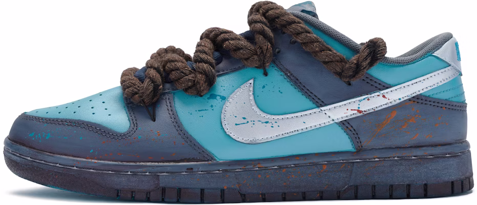 【客製球鞋】 Nike Dunk Low BIGNIU 潑墨 藍調 麻繩解構 手繪噴繪 低筒 板鞋 男款 銀藍 Buy 【客製球鞋】 Nike Dunk Low BIGNIU 潑墨 藍調 麻繩解構 手繪噴繪 低筒 板鞋 男款 銀藍