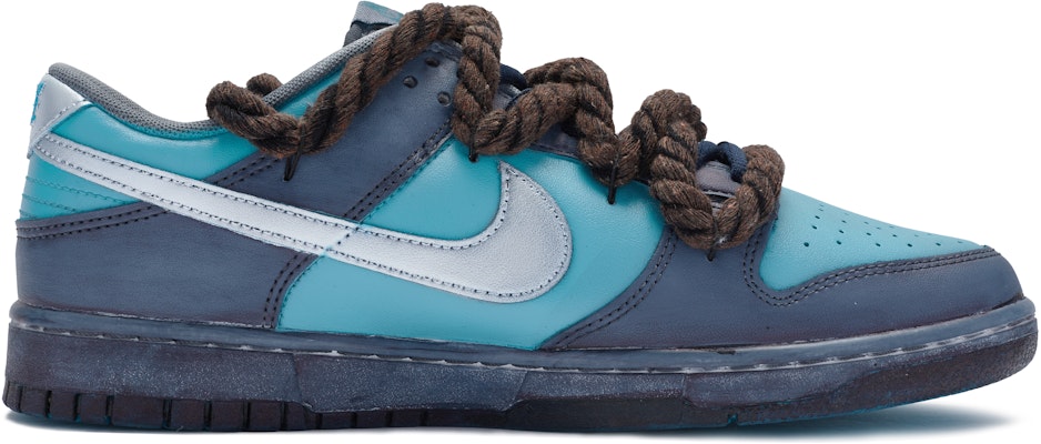 【客製球鞋】 Nike Dunk Low BIGNIU 潑墨 藍調 麻繩解構 手繪噴繪 低筒 板鞋 男款 銀藍 Order 【客製球鞋】 Nike Dunk Low BIGNIU 潑墨 藍調 麻繩解構 手繪噴繪 低筒 板鞋 男款 銀藍