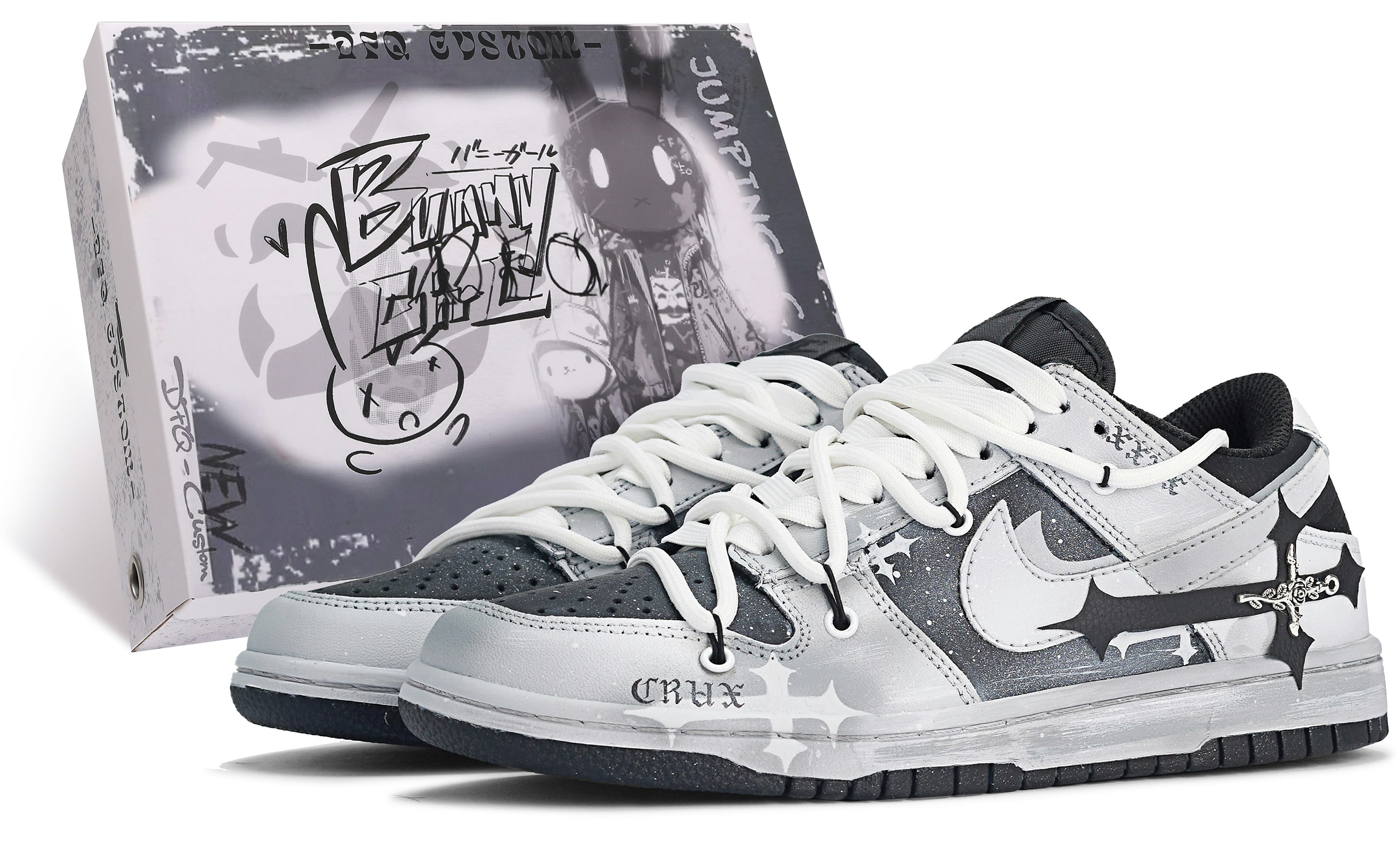 custom-shoes-nike-dunk-low-silver-grey-da-vinci-graffiti-dj-6188-002-team-m-x-box