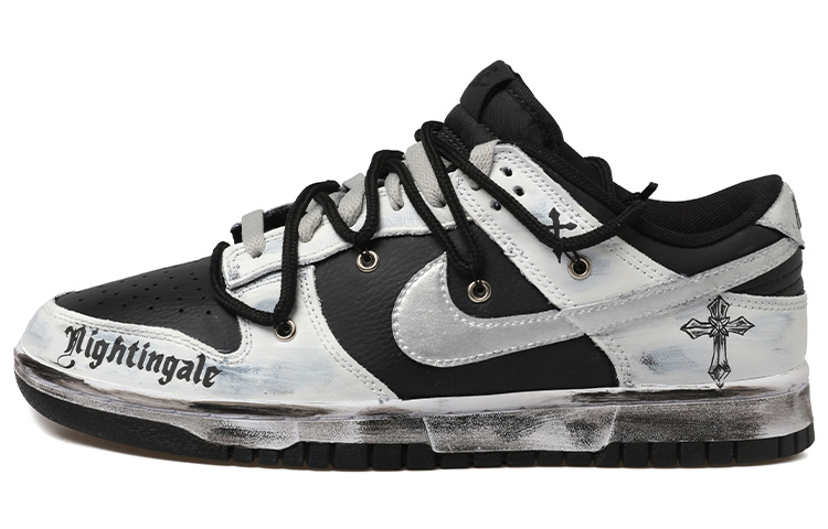 Buy [Kasut Custom] Nike Dunk Low 'Silangan Swoosh Grafiti Palang' DJ6188-002(Team拾玖-黑白银做旧男S-BOX)