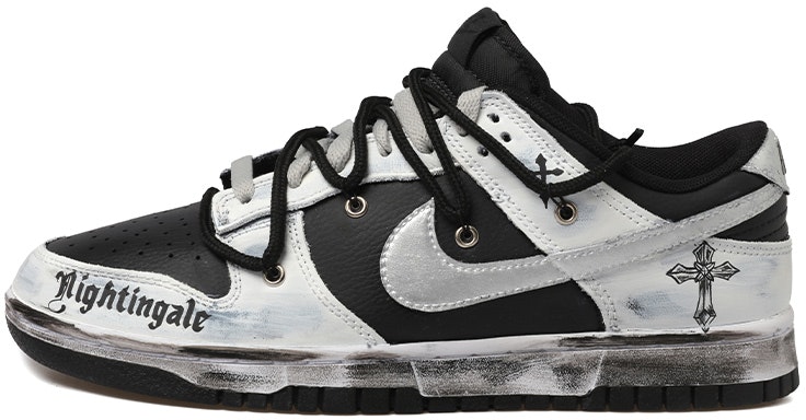 custom-shoes-nike-dunk-low-silver-swoosh-graffiti-cross