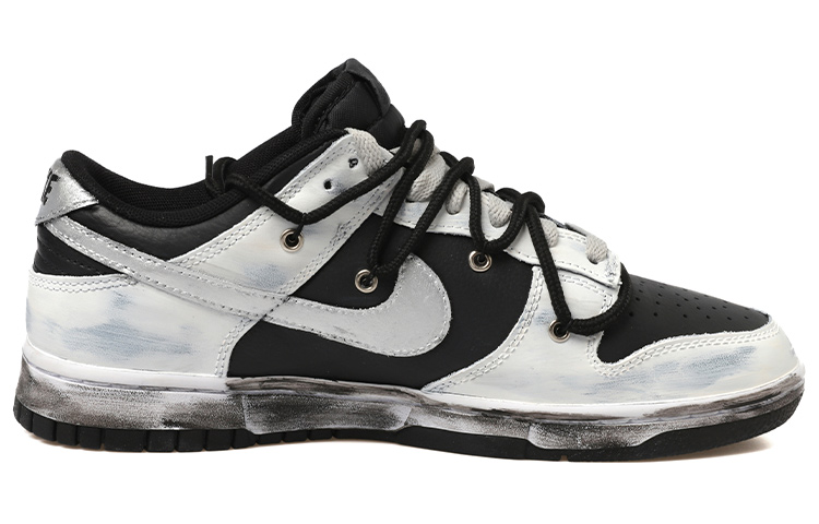 Order [Kasut Custom] Nike Dunk Low 'Silangan Swoosh Grafiti Palang' DJ6188-002(Team拾玖-黑白银做旧男S-BOX)