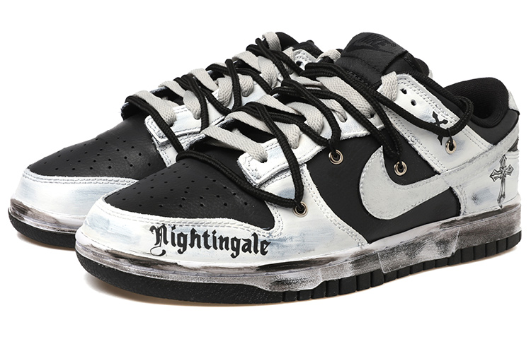 Lookbook [Kasut Custom] Nike Dunk Low 'Silangan Swoosh Grafiti Palang' DJ6188-002(Team拾玖-黑白银做旧男S-BOX)