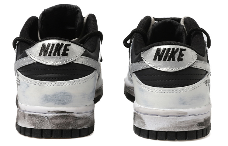 Shop [Kasut Custom] Nike Dunk Low 'Silangan Swoosh Grafiti Palang' DJ6188-002(Team拾玖-黑白银做旧男S-BOX)