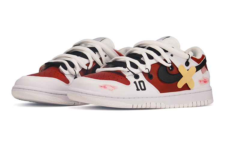 Lookbook [定制鞋款] 耐克Dunk Low 'Slam Dunk解构红黑白' DH9765-100(TeamE-女款皮贴红黑白)