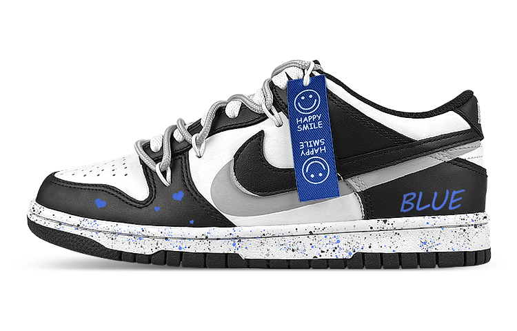 Buy 【訂製球鞋】Nike Dunk Low 熊貓 笑臉 藍布貼 愛心 潑墨 解構 雙鞋帶 低筒 滑板鞋 GS 黑白灰